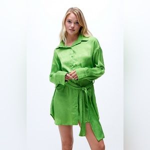 PEPPERMAYO Lime Green Faye Mini Shirt Dress Size 6